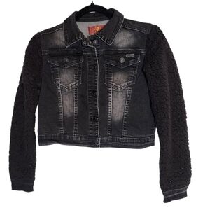 7 for all mankind black grey‎ denim sherpa jacket kids size large